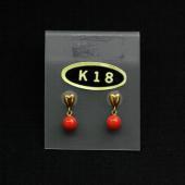 k18ハート・赤サンゴボールピアス
